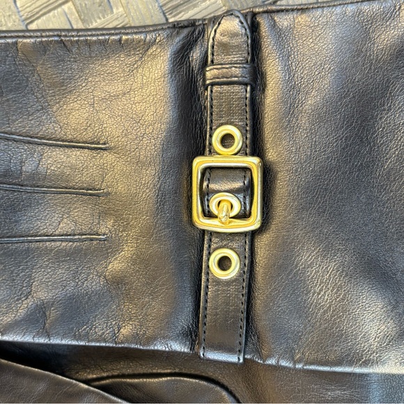 Coach Black Leather Gloves with Gold Buckle - Picture 5 of 9